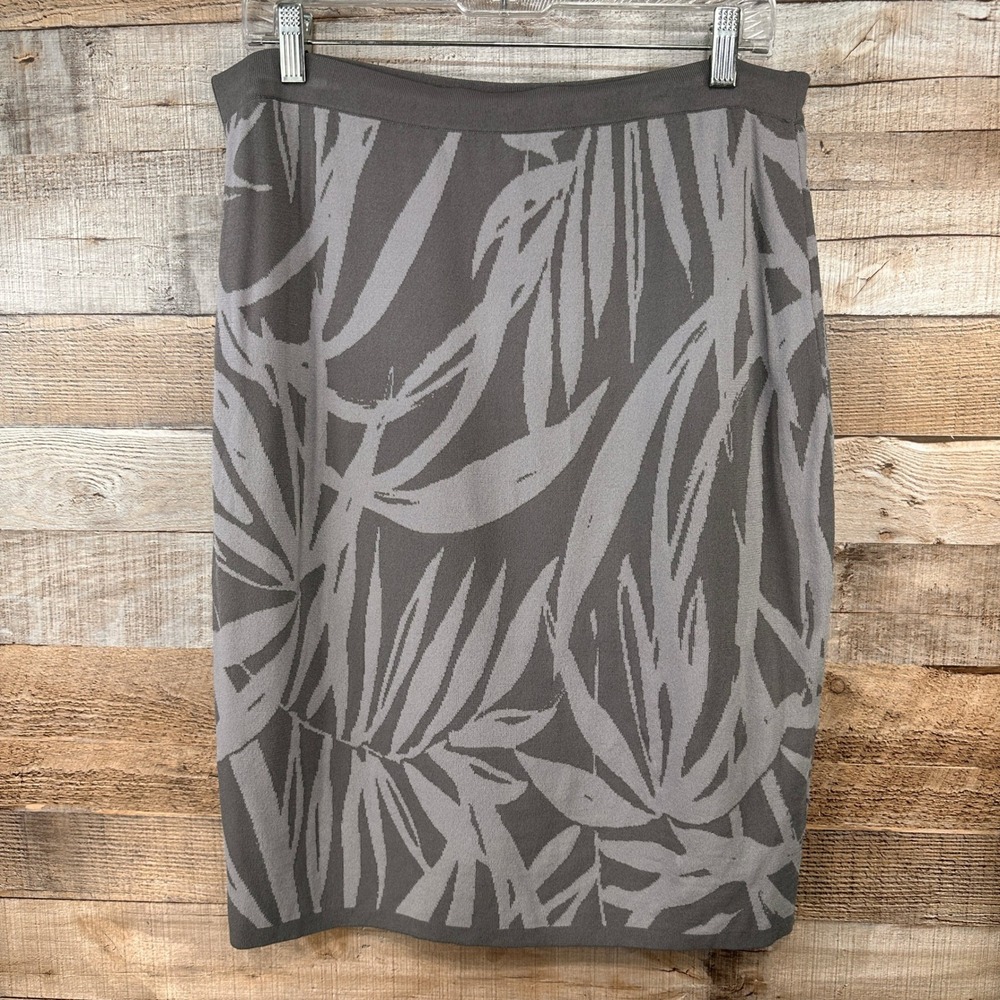 Tommy Bahama Womens Grey Palm Tropical Print Knit Pencil Skirt Large Stretchy